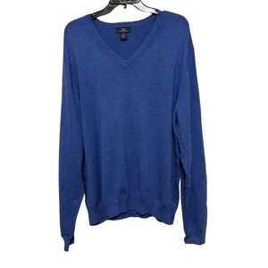 Brooks Brothers 346 Merino Wool Blend V Neck Sweater Mens Large Blue Pullover